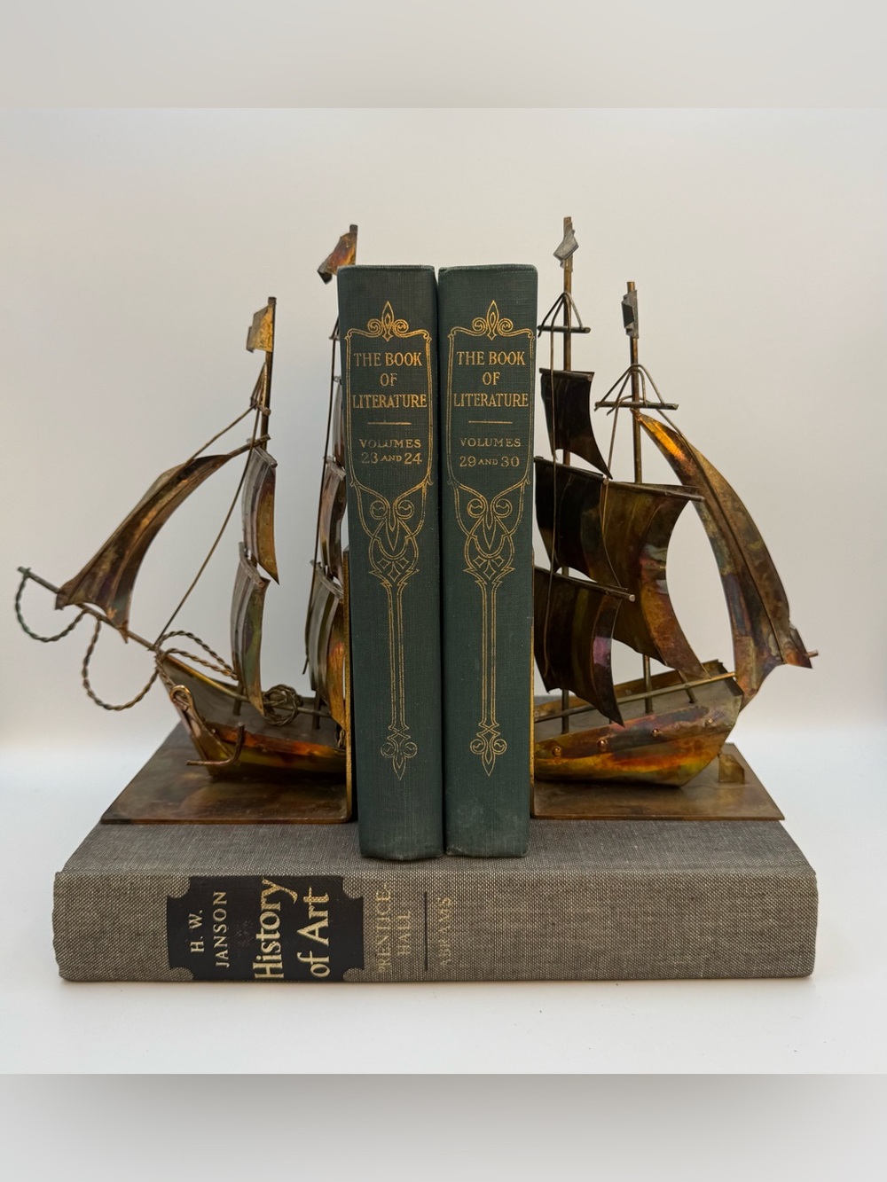 Vintage Metal Nautical Sailing Ship Book Ends